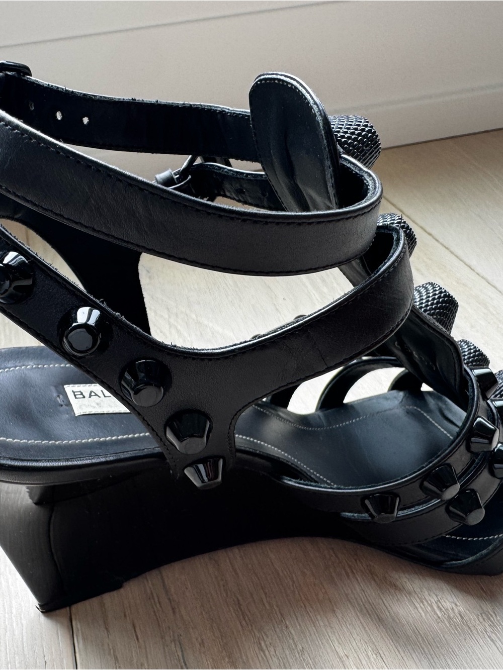 Balenciaga Black Studded Multi-Strap Heels - Picture 5 of 8